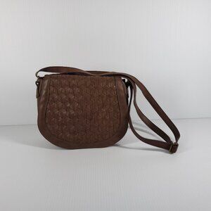 T-Shirt & Jeans Saddle Brown Bag Vegan Leather Satchel Wove Pattern Front Panel